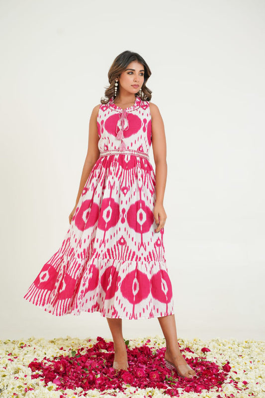 Pink Cotton Printed Frock Kurti