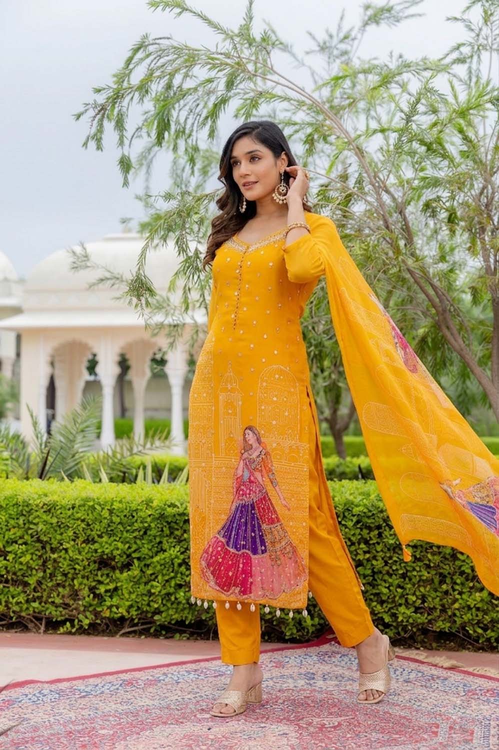Mustard Chinon Kurti Pant
