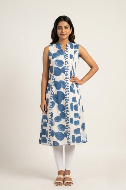 Blue Cotton Print Aline Kurti