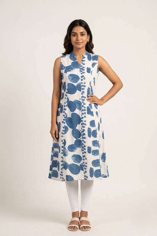 Blue Cotton Print Aline Kurti