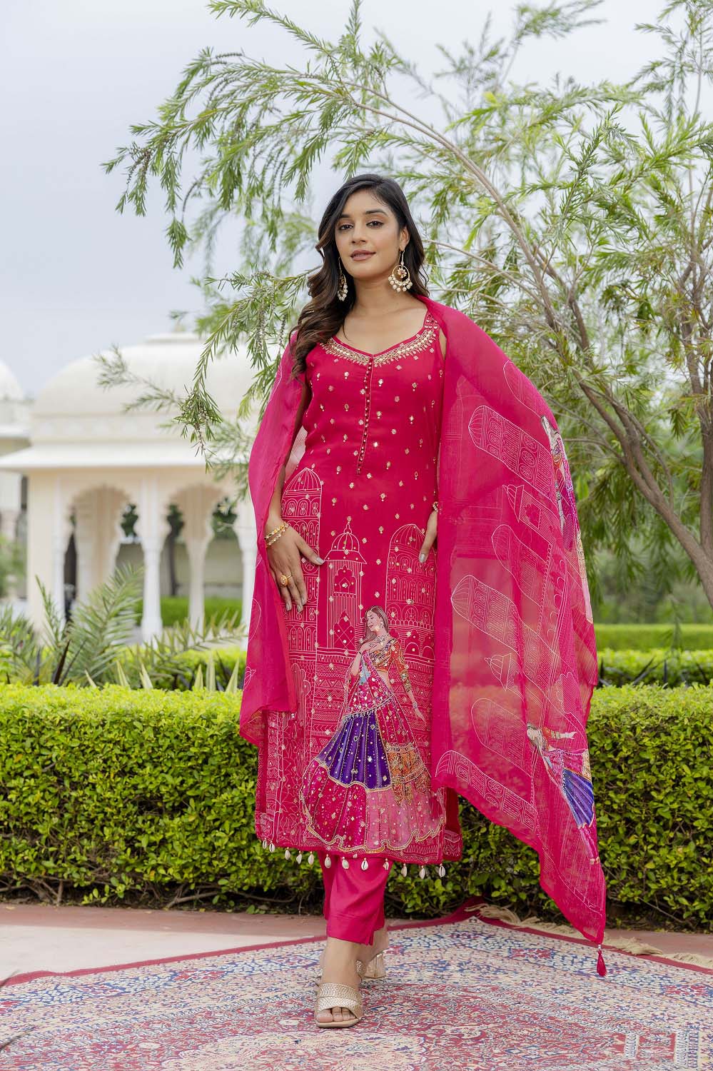 Rani Pink Chinon Kurti Pant