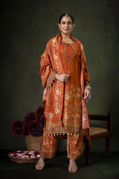 Rust Shimmer Kurti 3 Pieces Set