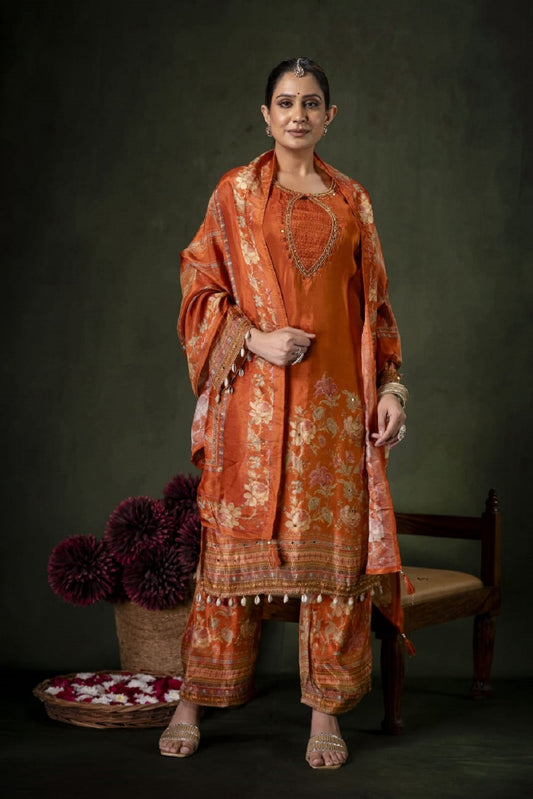 Rust Shimmer Kurti 3 Pieces Set