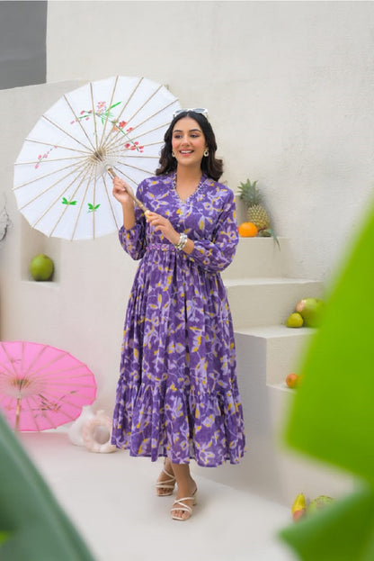 Lavender Cotton Fashionista Kurti Frock