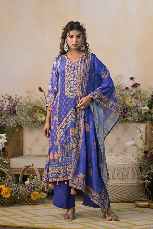 Lavender Satin Kurti 3 Pieces Set