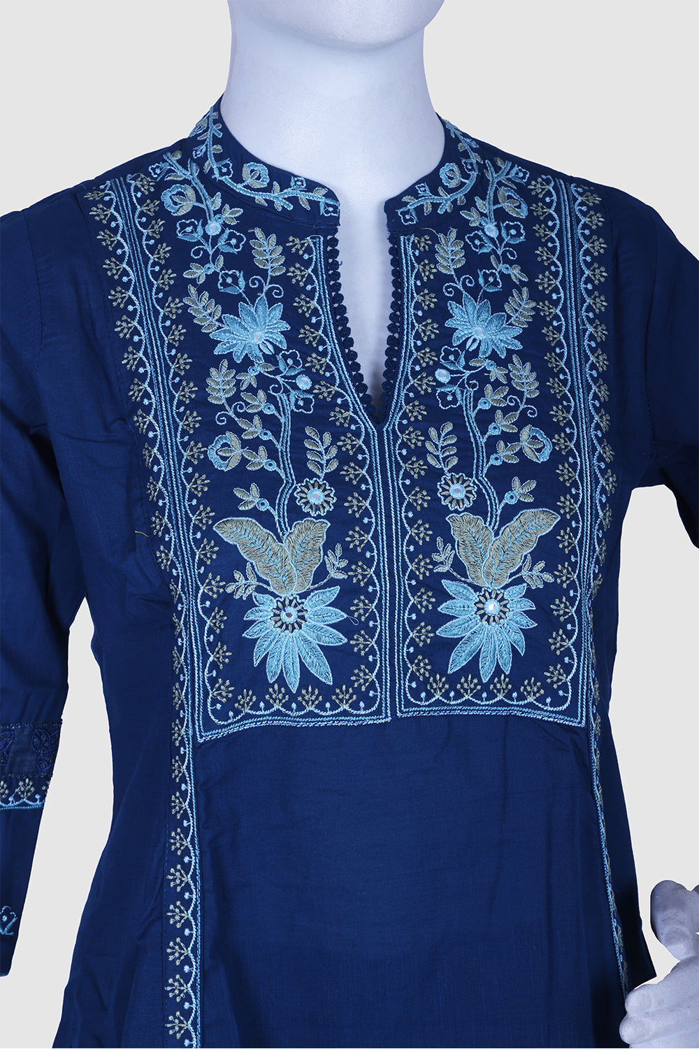 Teal Blue Cotton Kurti Pant 2 Pieces Set