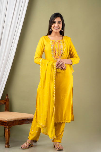 Musterd Kurti With Pant And Dupatta