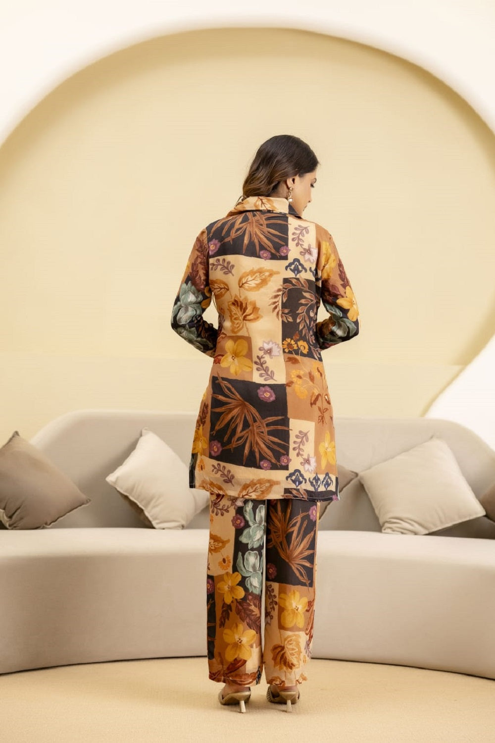 Buff Chinon Printed Kurti 2 Pieces Set