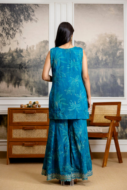 Rama Green Chinon Garara Kurti 3 Pieces Set