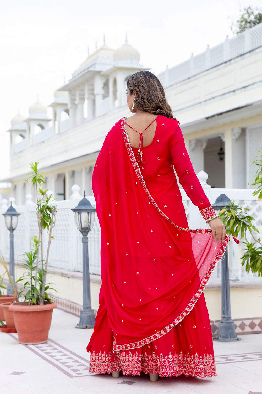 Rani Pink Chinon Skirt Kurti 3 Pieces Set