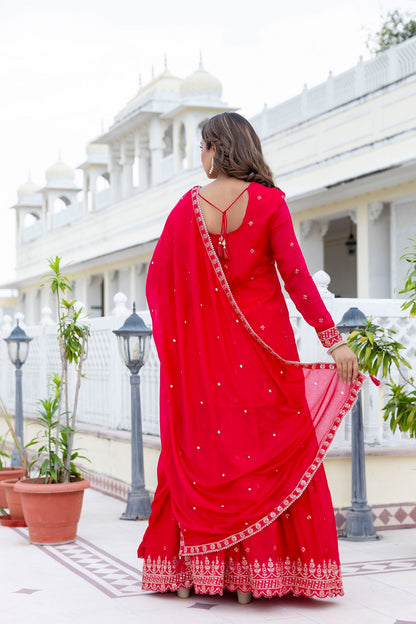 Rani Pink Chinon Skirt Kurti 3 Pieces Set