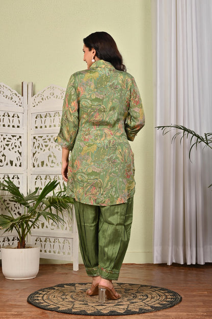 Pista Green Chinon Printed 2 Pieces Set