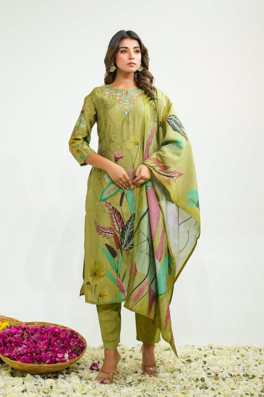 Pista Green Partyqueen Kurti Pant Dupatta Set