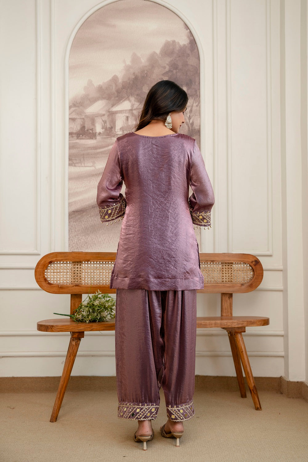 Wine Glass Tissue Kurti Pant 3 Pieces Set