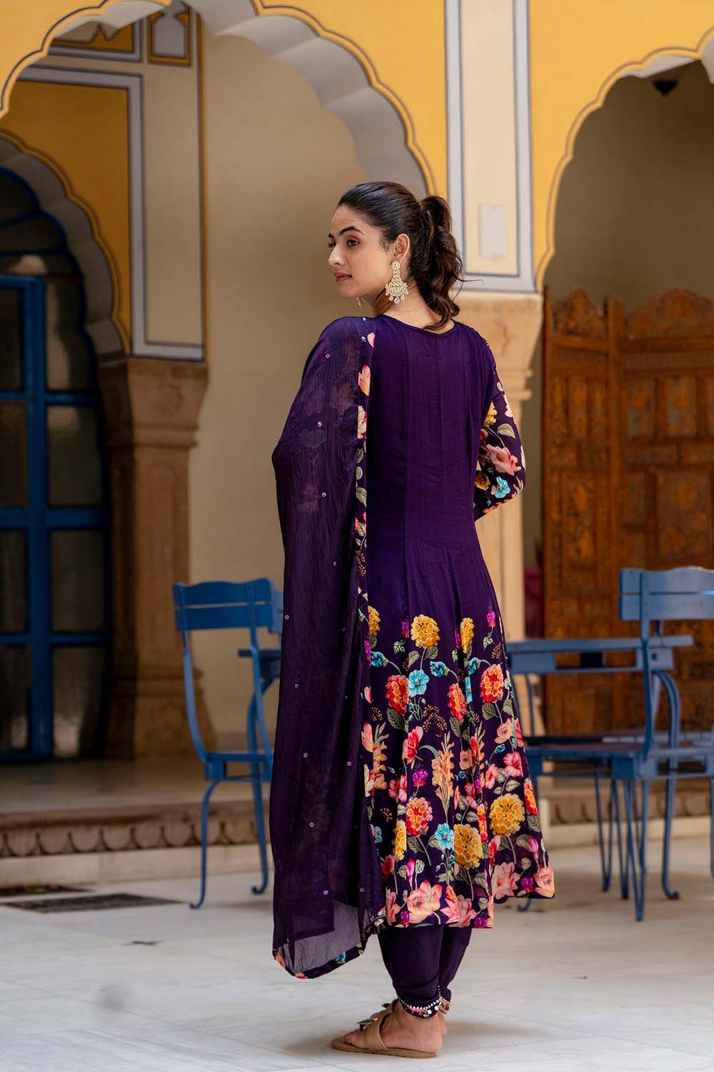 KAIRA BRINJAL KURTI DHOTI DUPATTA SET