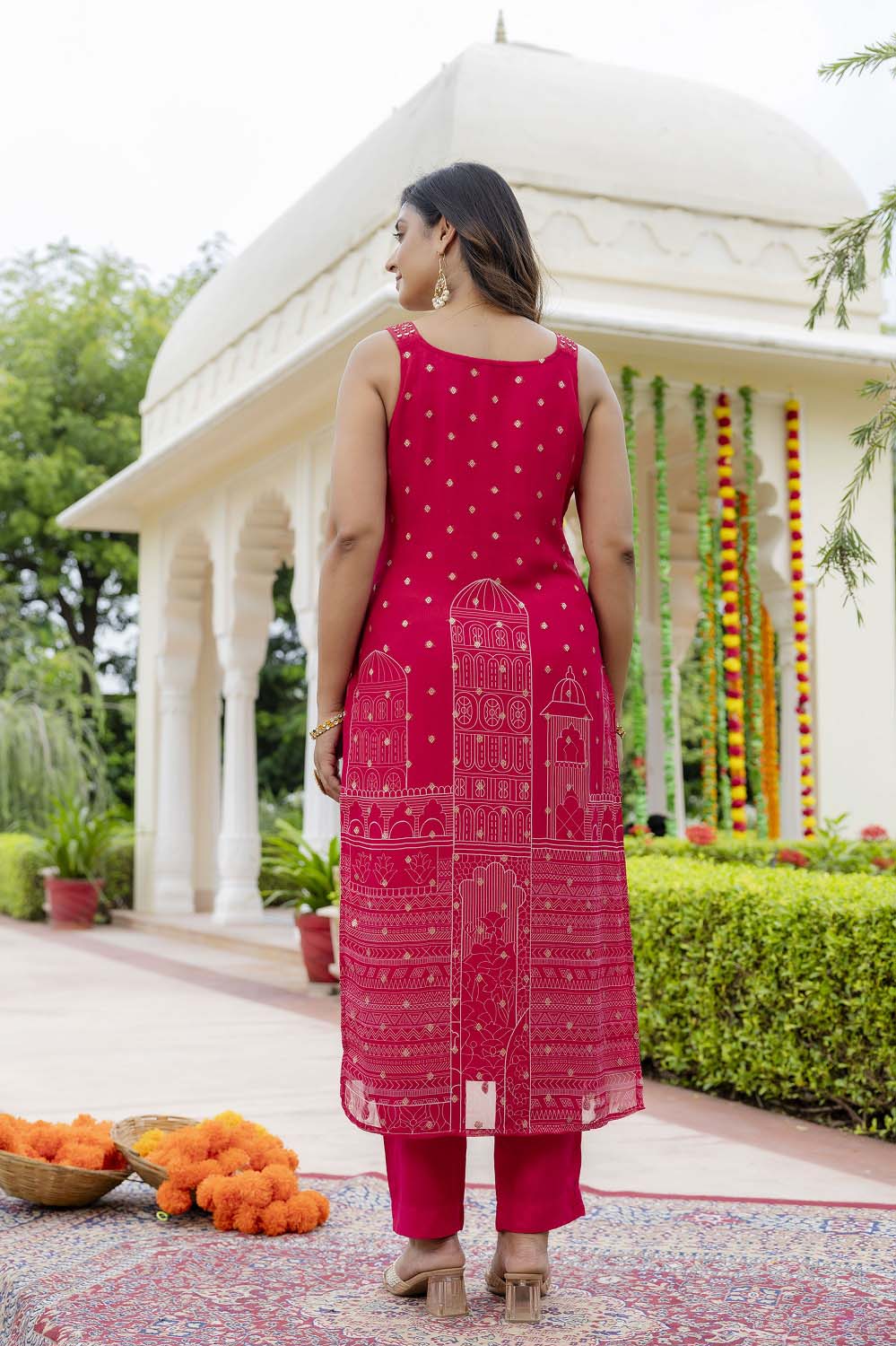 Rani Pink Chinon Kurti Pant