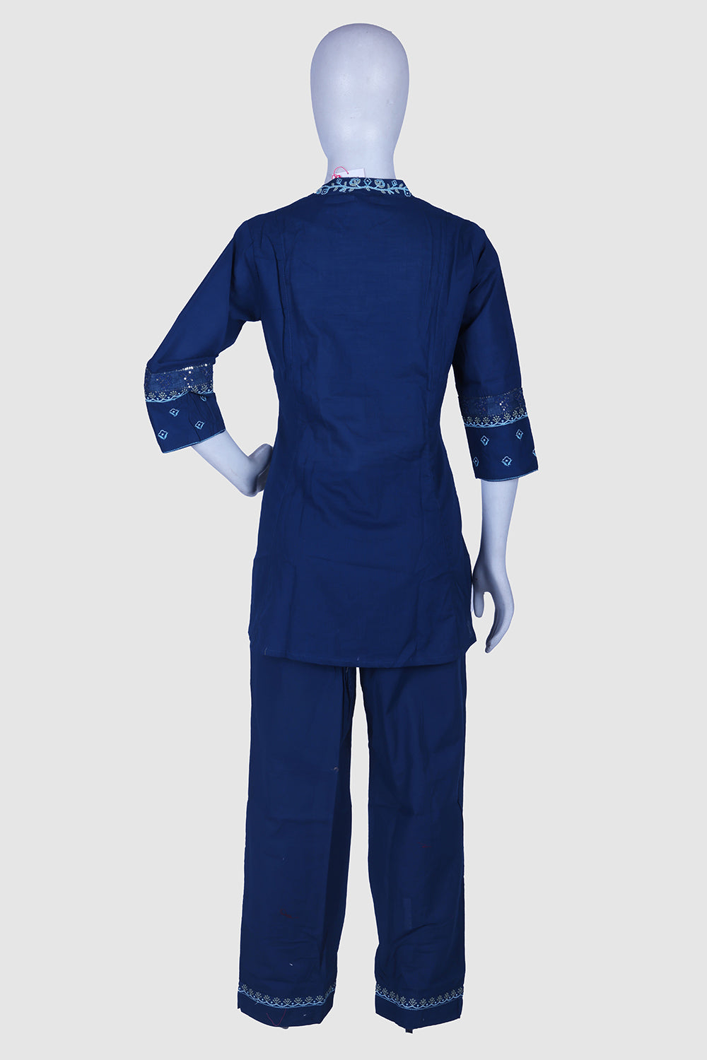 Teal Blue Cotton Kurti Pant 2 Pieces Set