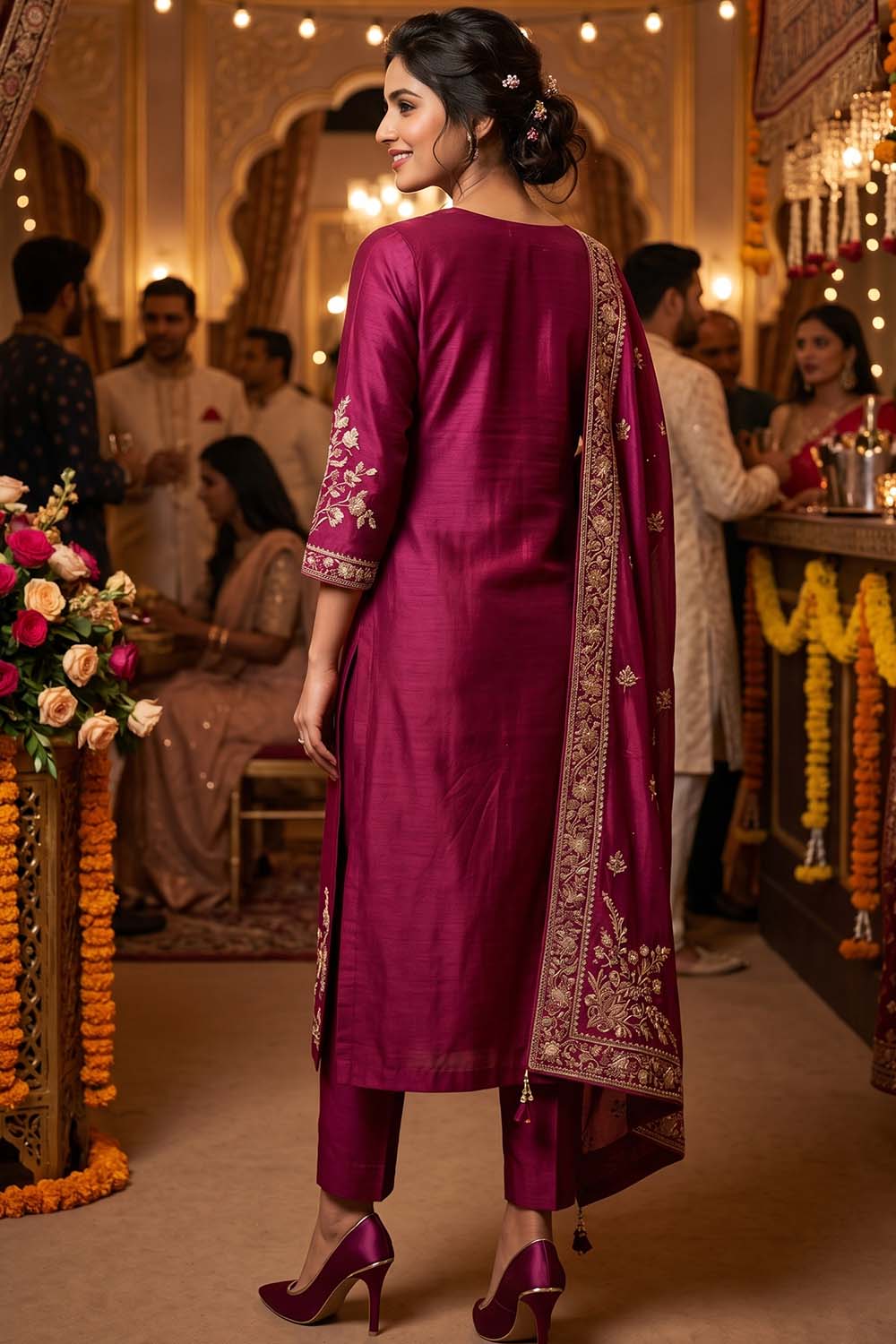 Dark Wine Silk Kurti Pant