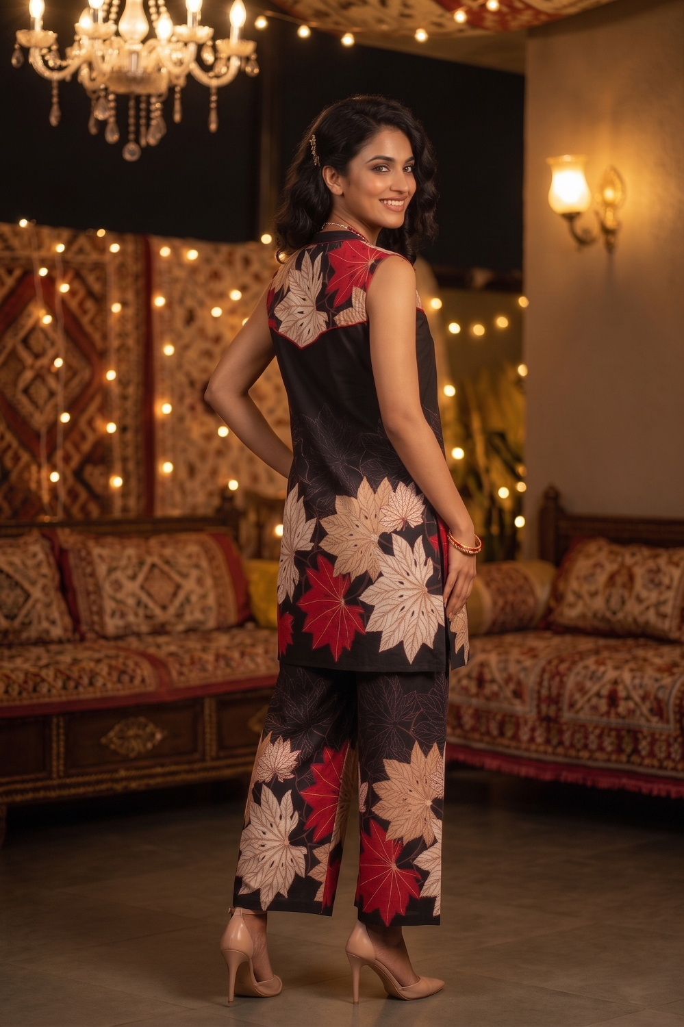 Black Cotton Kurti Straight Plazo 2 Pieces Set