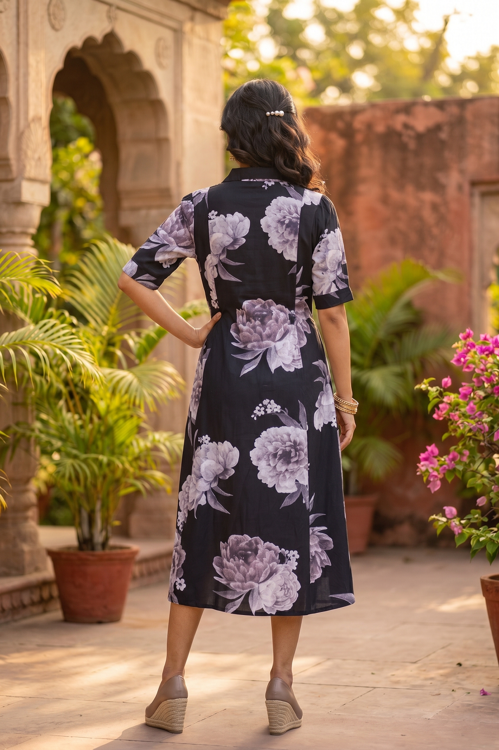 Black Rayon Printed Aline Kurti