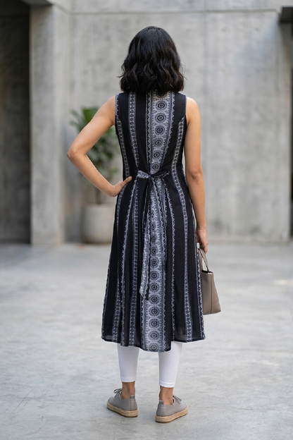 Navy Blue Rayon Printed Aline Kurti