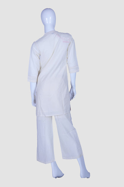 Off White Art Silk Kurti Pant 2 Pieces Set