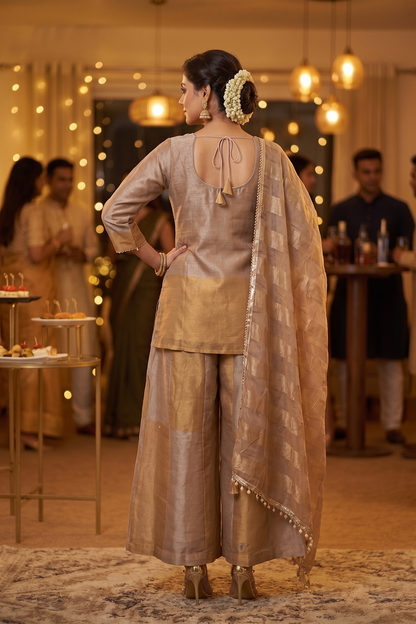 Gold Tissue Kurti Garara 3 Pieces Set