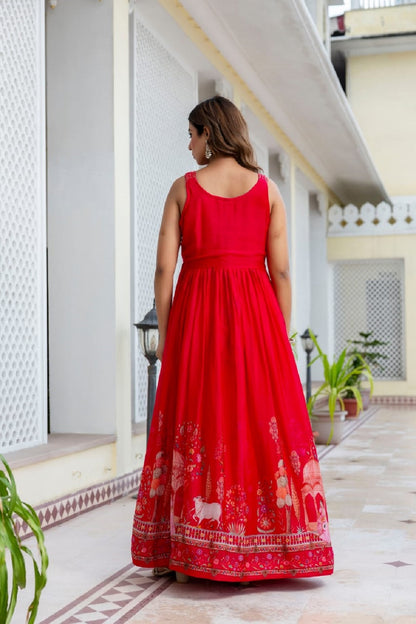 Rani Pink Chinon Skirt Kurti 3 Pieces Set