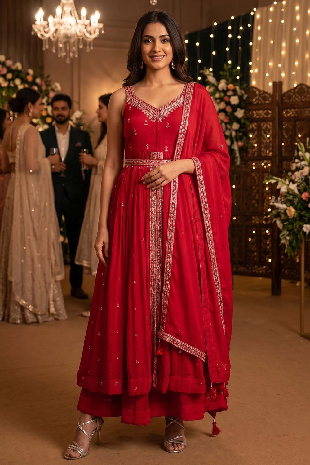 Dark Pink Chinon Kurti Skirt