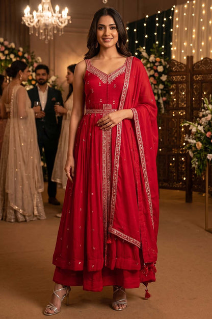 Dark Pink Chinon Kurti Skirt