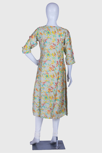 Pista Green Printed Rayon A-Line Kurti
