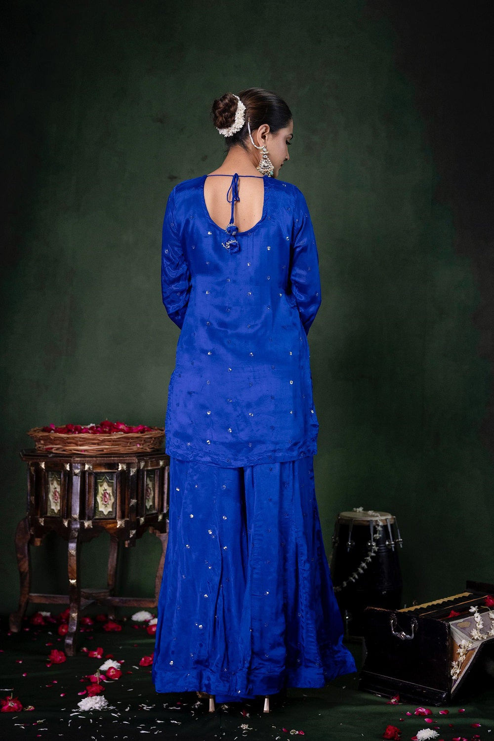 Royal Blue Chinon Garara Kurti 3 Pieces Set