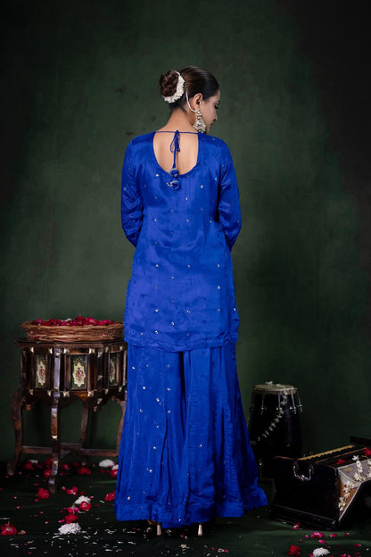 Royal Blue Chinon Garara Kurti 3 Pieces Set