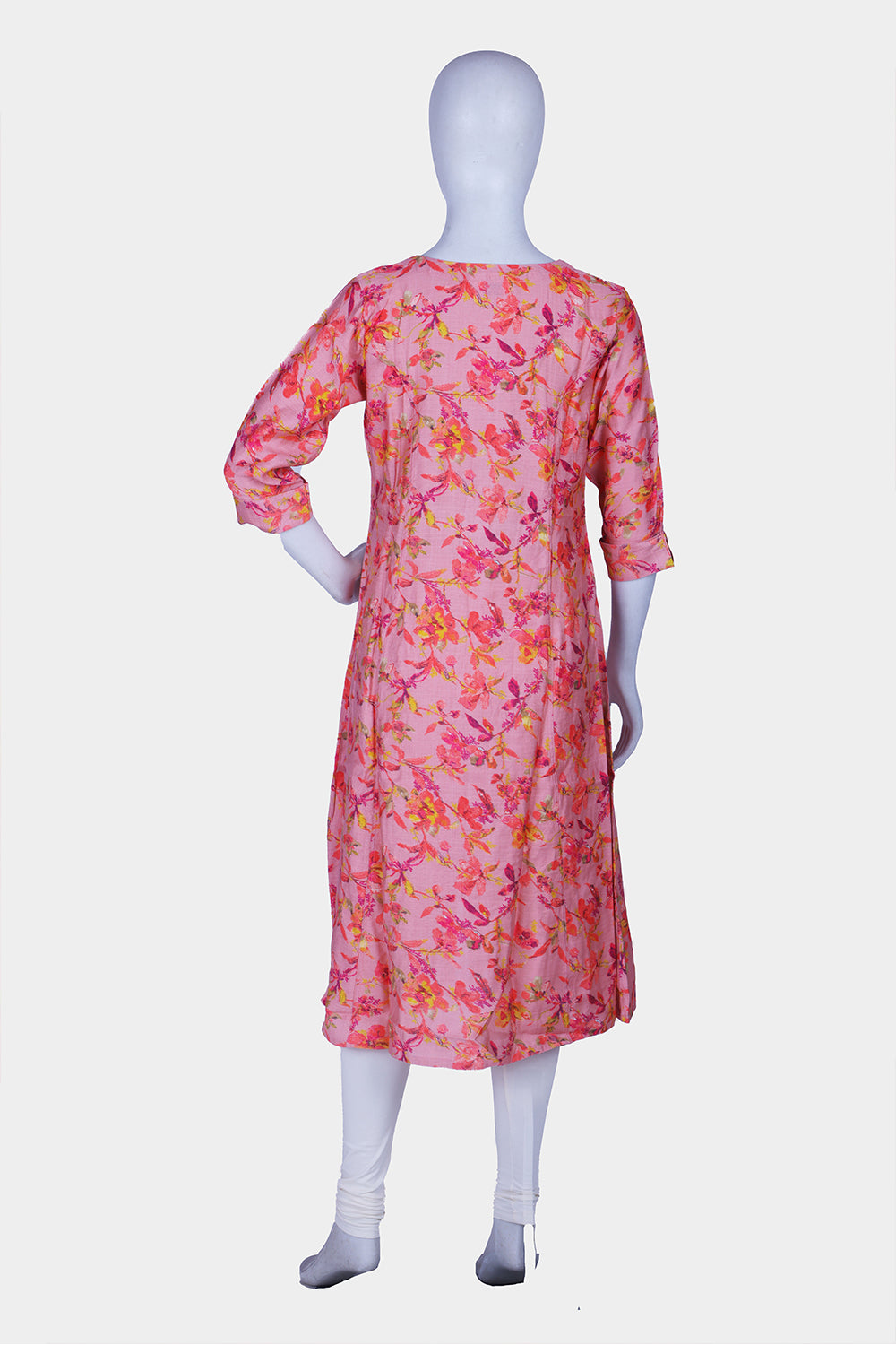 Pink Printed Rayon A-Line Kurti