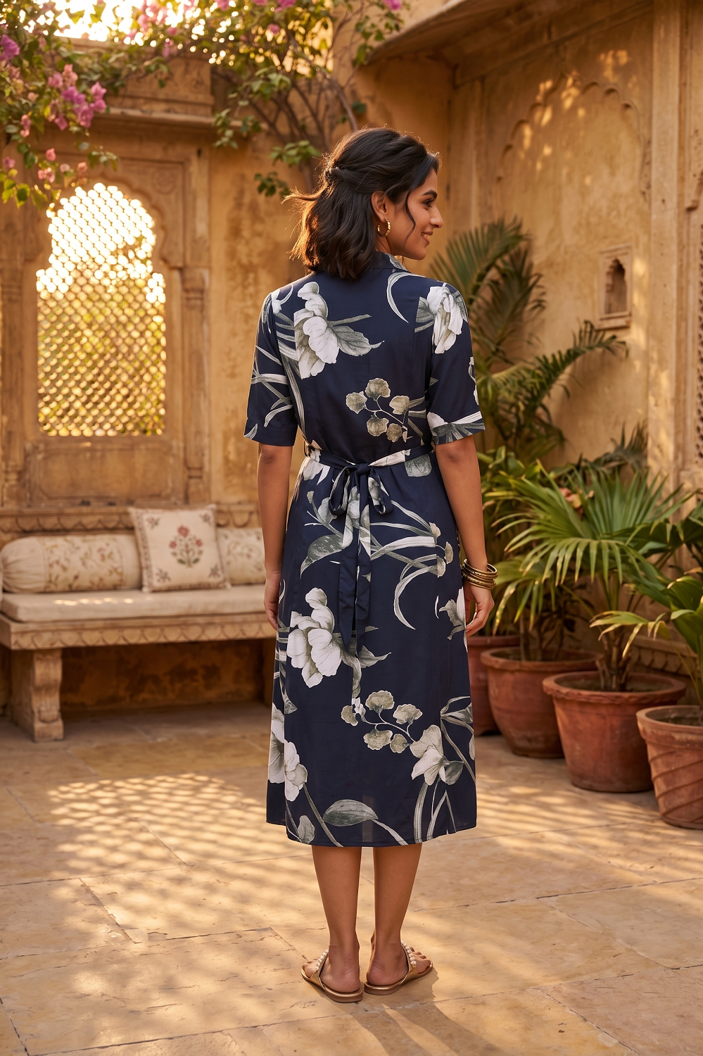 Blue Rayon Printed Aline Kurti