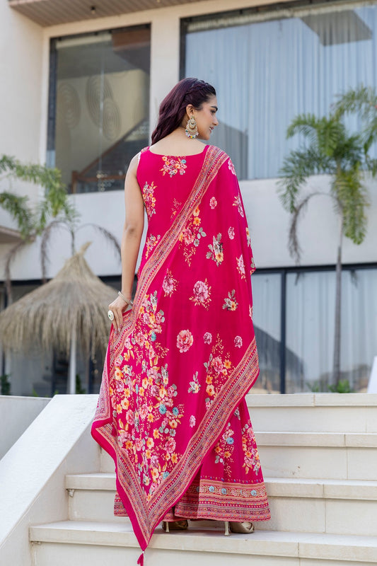 Rani Pink Sharara Kurti 3 Pieces Set