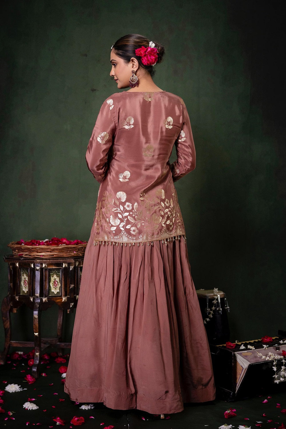 Copper Chinon Partyqueen Kurti Skirt 3 Pieces Set