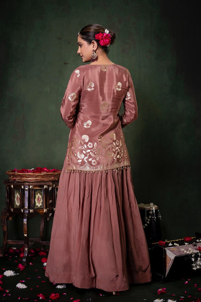 Copper Chinon Partyqueen Kurti Skirt 3 Pieces Set