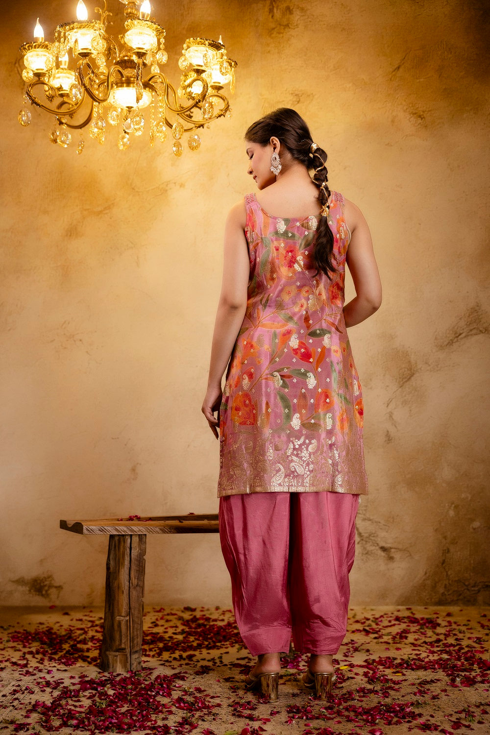 Pink Shimmer Printed Kurti 3 Pieces Set