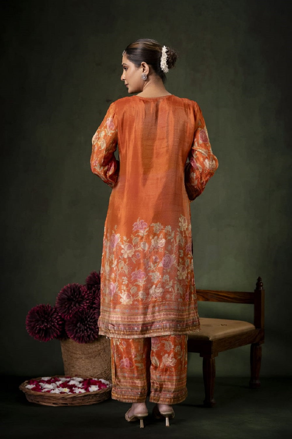 Rust Shimmer Kurti 3 Pieces Set