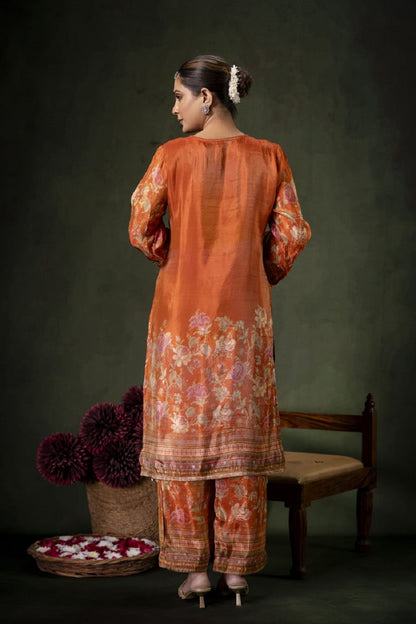 Rust Shimmer Kurti 3 Pieces Set