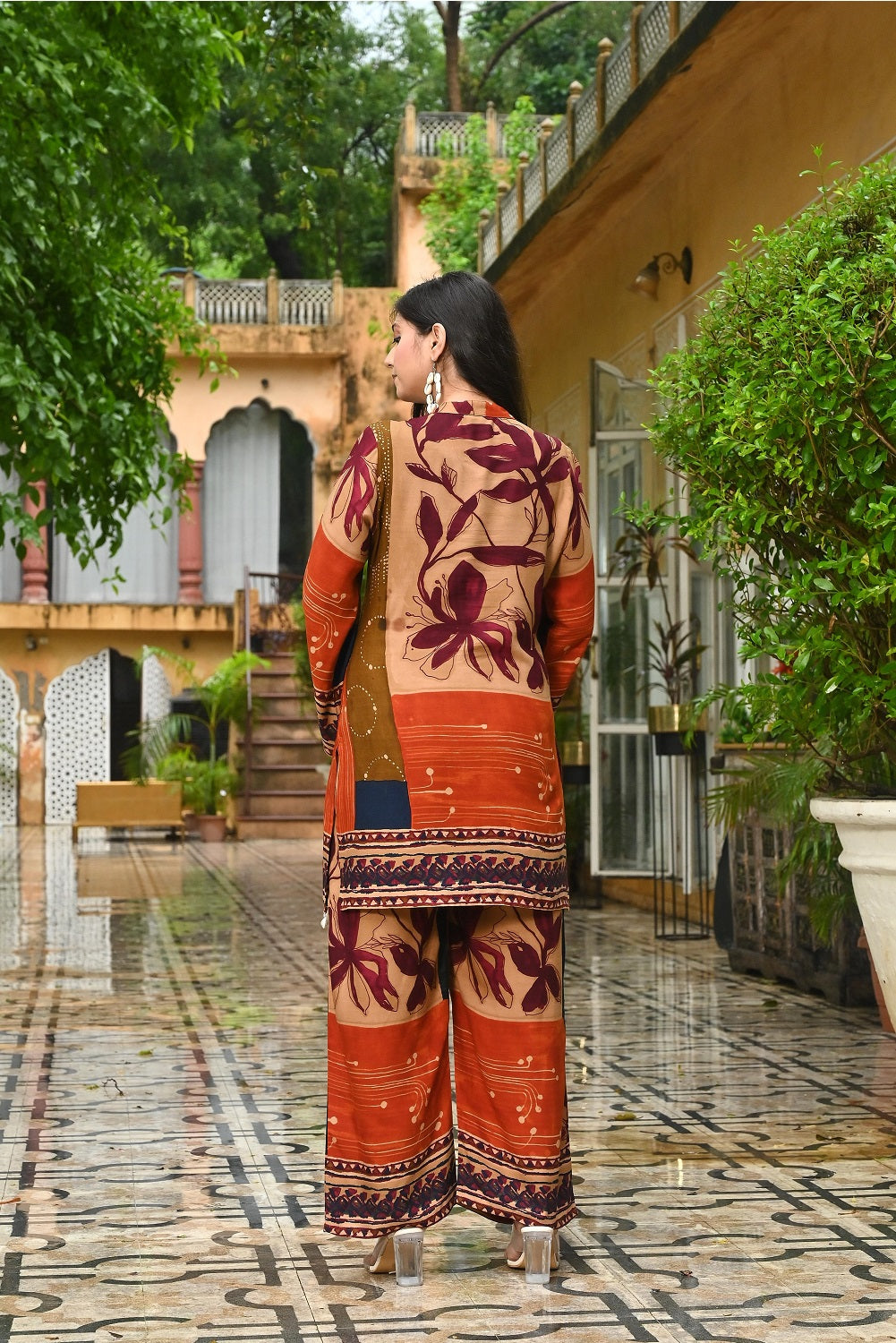 Brown Rayon Kurti Plazo 2 Pieces Set