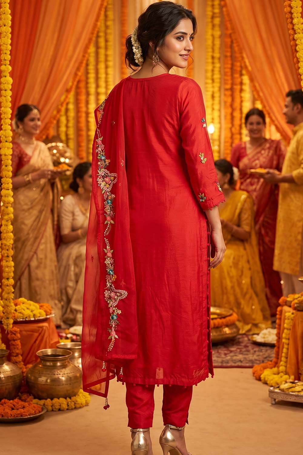 Red Silk Kurti Pant