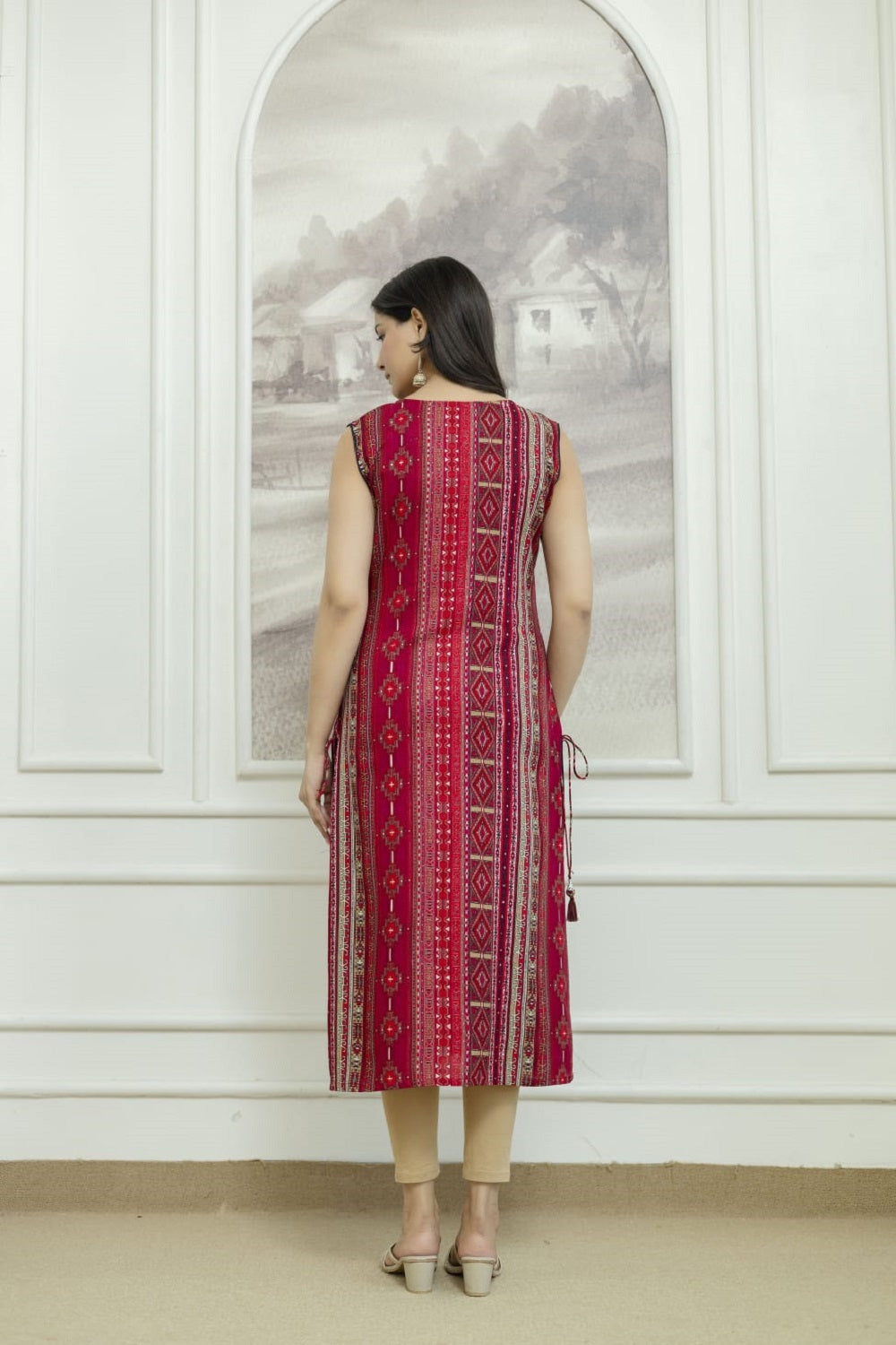 Maroon Rayon Handwork Straight Cut Kurti