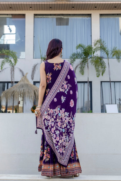 Violet Crepe Sharara Kurti 3 Pieces Set