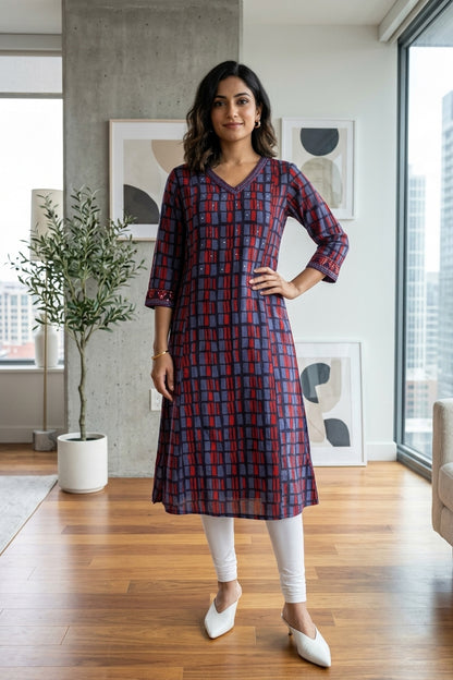 Black Printed Rayon Frock Kurti