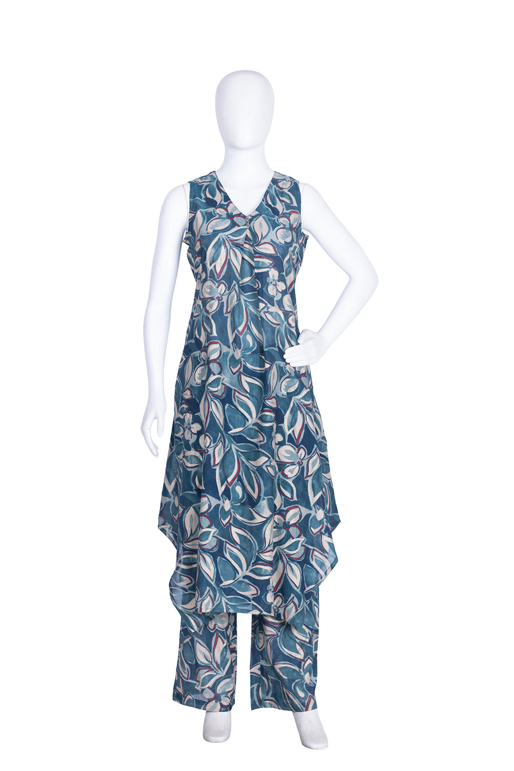 Teal Blue Rayon Kurti Plazo Set