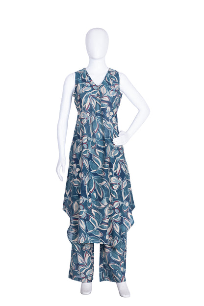 Teal Blue Rayon Kurti Plazo Set