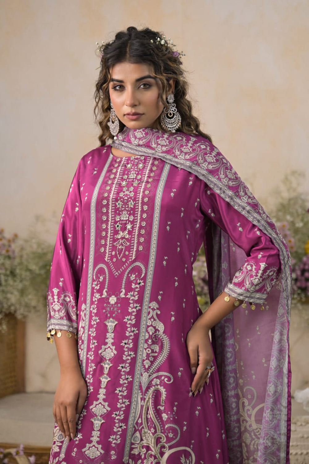 Kaira M Pink Partyqueen Kurti Pant Dupatta Set