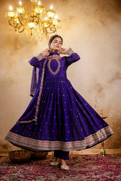 Violet Chinon Partyqeen Kurti 3 Pieces Set